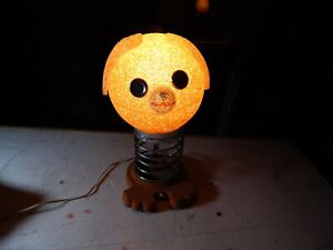 Unusual Mid Century Melted Popcorn Plastic Bobblehead Bear Table Lamp Orange