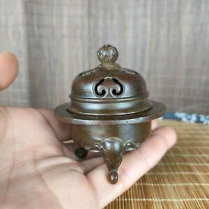 Chinese Antique Bronze Tripod Elephant Tower Incense Burner Statue Aromatherapy