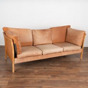 Mid Century Modern 3 Seat Vintage Leather Sofa By Stouby Of Denmark Circa 1970