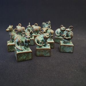 Antique Chinese Bronze Animals Seal Chop Stamp Nice Patina 10 Pieces Lot