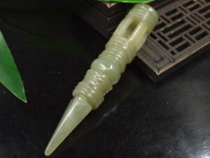 Antique Chinese Nephrite Celadon Hetian Old Jade Faqi Lead Statues Qing Dynasty8