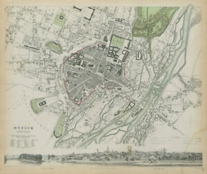 Munich M Nchen Munchen Antique City Town Map Plan Panorama Sduk 1844 Old