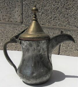 Antique Middle Eastern Dallah Arabic Hand Hammered Brass And Copper Coffee Pot
