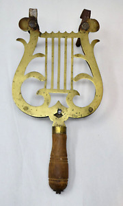 Brass Lyre Harp Trivet With Turned Wood Handle Victorian Antique