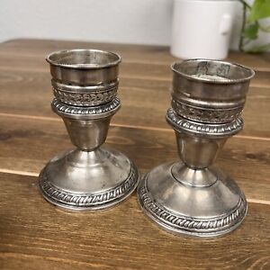 Pair Of Vintage Crown Sterling Silver Weighted Candle Holders Shade Inserts