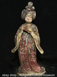 14 4 Old China Tang Sancai Pottery Carving Tang Dynasty Belle Harmonica Statue
