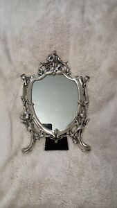 Antique French Art Nouveau Silver Tone Dresser Vanity Table Easel Back Mirror