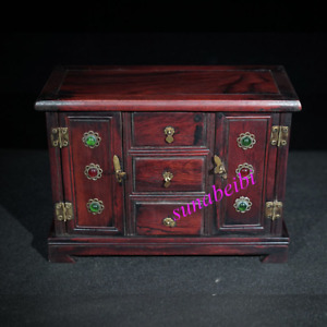Antiques Crafts Red Rosewood Carved Chest Of Drawers Home Study Decoration