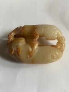 Elegant Open White Jade Carving Of Two Cubs At Play Ming Dynasty 1368 1644 Ad