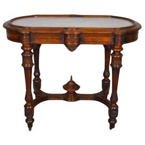 Antique Victorian Marble Top Wood Ring Writing Table 22014