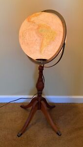 Vintage Replogle 12 Light Up Globe W Wood Duncan Phyfe Claw Foot Stand 1950 S