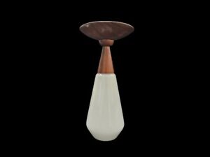 Vintage Mid Century Danish Modern Walnut And White Glass Pendant Light Fixture