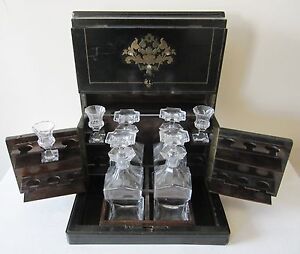 Antique French 2nd Empire Napoleon Iii Decanter Tantalus Liquor Cabinet Boulle