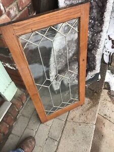 Sg3611 Antique Leaded Glass Cabinet Door Oak 18 X 36