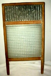 Antique Large Washboard Wood Zinc Glass Country National Washboard Co 24 Inches