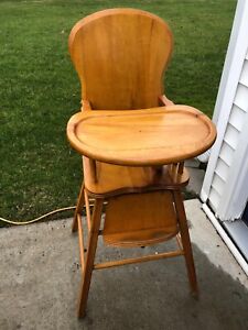 Vintage Light Wooden High Chair With Foot Rest