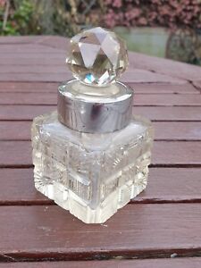 Square Antique Silver Cut Glass Perfume Scent Bottle London 1899