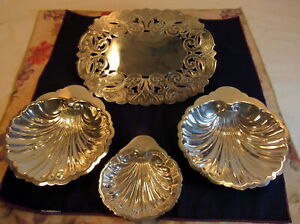 Vintage Lot Of 1 Sterling 3 Silverplate Trays Dishes 3 Clam Shaped 1 Trivet