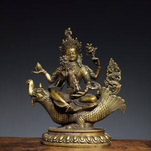 Chinese Antique Bronze Inlaid Gemstone Buddha Statue