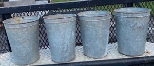 Nice Lot Of 4 Old Galvanized Sap Buckets Maple Syrup