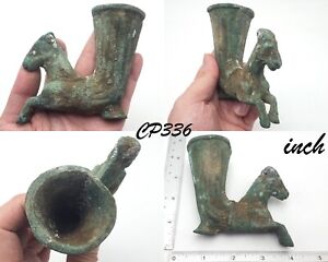 Ancient Persian Bronze Patina Rhyton With Animal Drink Vessel Circa 500bc Cp336