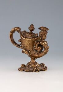 Antique Viennese Bronze Gigural Oil Holder With Lid And Spout
