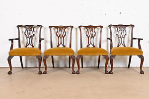Baker Furniture Chippendale Carved Mahogany Dining Chairs Set Of Four