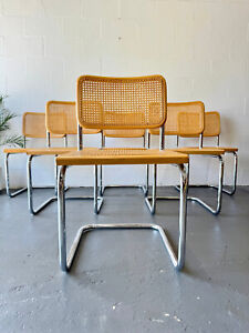 Vintage Set 6 Mid Century Marcel Breuer Style Cesca Chrome And Cane Chairs Italy