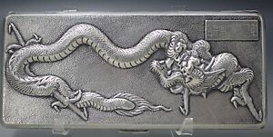Antique Chinese Export Silver Marked Repousse Dragon Cigarette Case 190 Gram