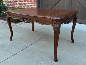 Antique French Table Dining Breakfast Table Desk Draw Leaf Carved Oak Parquet