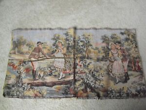 Antique Italy Made Victorian Era Tapestry Colonel Men Women Scene 18 5x33 5 
