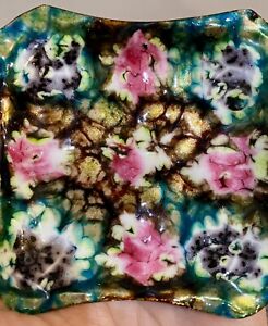 Limoges Esmalte Vintage Enamel Floral Tray Unsigned