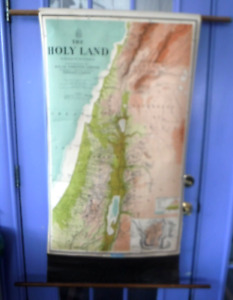 Vintage Holy Land Pull Down School Map Scroll Great Condition Aj Nystrom Co 