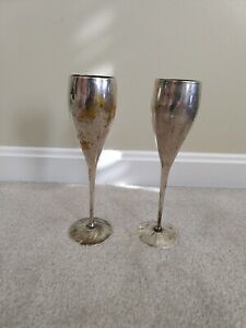 Vintage International Silver Company Tall Wine Goblet Set Of 2 Silver Plated