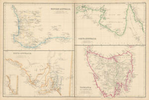 Western South North Australia Tasmania Van Diemen S Land Bartholomew 1860 Map
