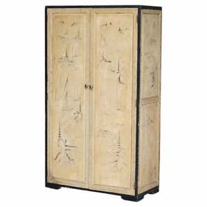 1920 S Chinese Export Oriental Heavily Carved Camphor Wood Wardrobe Part Suite