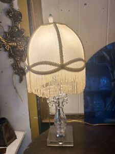 Antique Vintage Crystal Lamp With Fringed Shade