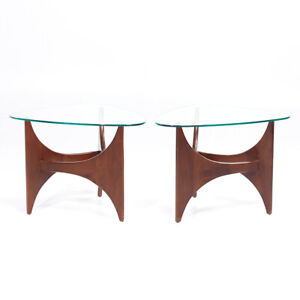 Adrian Pearsall For Craft Associates Mid Century Walnut Side Tables Pair