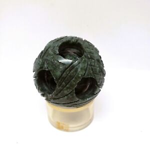 Chinese Carved Stone Puzzle Ball 3 Layers Green 2 