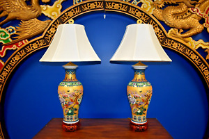Pair Of 36 Ex Tall Chinese Jingdezhen Porcelain Vase Lamps Asian Traditional