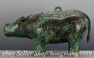 15 7 War Dynasty Bronze Ware Cattle Ox Bull Beast Zun Crock Pot Jar Bowl