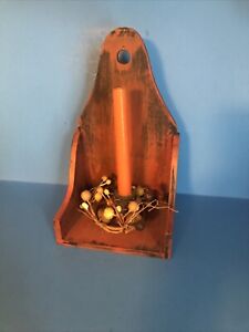 Primitive Distressed Wood Fall Autumn Hanging Candle Box With Candle Ring 11 