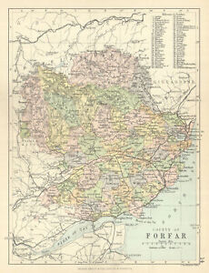 County Of Forfar Forfarshire Parishes Bartholomew 1886 Old Antique Map
