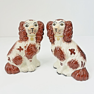 Staffordshire King Charles Spaniel Pair Antique Russet Red White Dogs 7 5 In