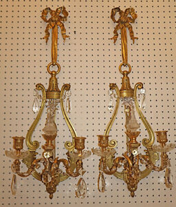 Stunning Pair Of Bronze Crystal French Louis Xvi Style Sconces