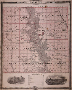 1875 Map Ogden Boone Co Iowa Webster City Hamilton Co On Reverse