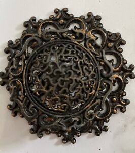 Vintage Drawer Pull W Backplate 4 Escutcheon Ornate Filagree Brass From Japan