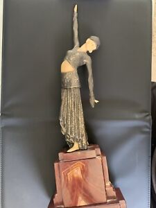 Art Deco Signed Chiparus Dancer Bronze Sculpture Marble Base Statue Figurine Art