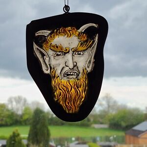 Antique Vintage Vitorian Stained Glass Fragment Of Devils Head Art Crafts