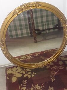 Was 295 Lg Antique Vintage Gold Mirror Wood Framed Bevelled Gilted 25 Round